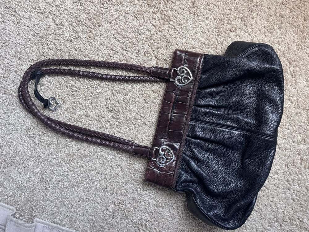 Brighton Leather Hobo Bag Black Brown